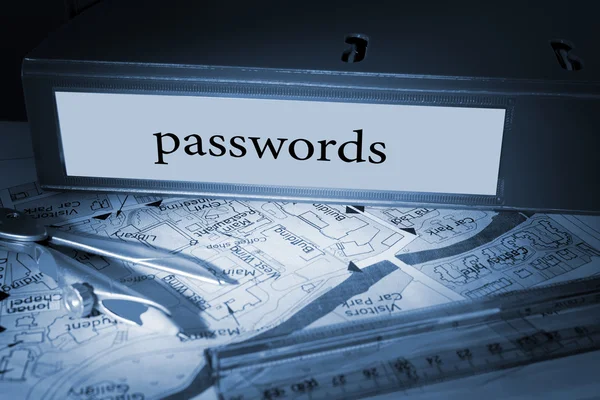 Passwords on blue business binder — Stock Photo, Image