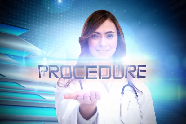 Λέξη διαδικασία και πορτρέτο του θηλυκό νοσοκόμα — Φωτογραφία Αρχείου