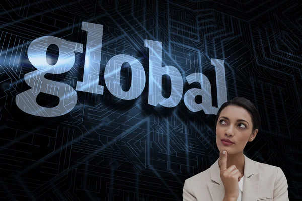 Global against futuristic black and blue background — Stock Photo, Image