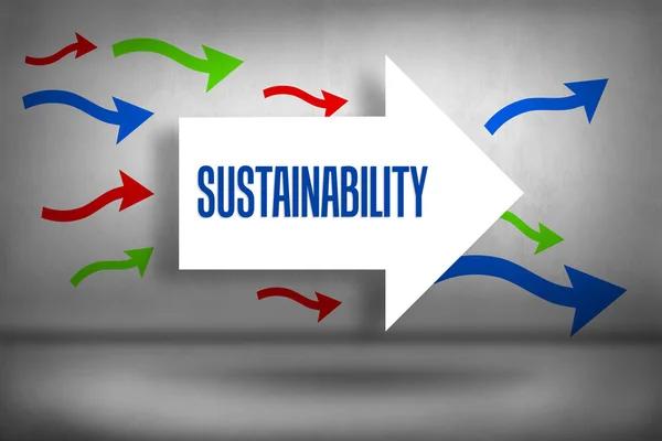 Sustainability - against arrows pointing — Stock Photo, Image