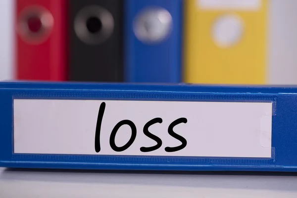 Verlies op blauwe zakelijke binder — Stockfoto