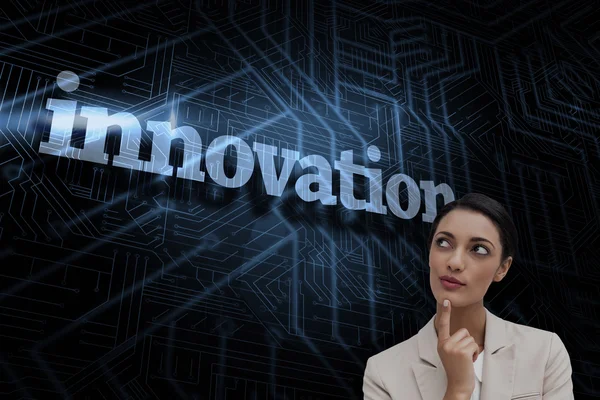Word innovation and smiling businesswoman — Stock Photo, Image