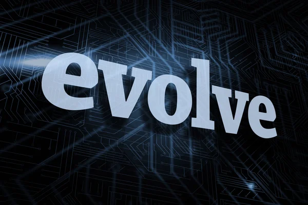 Evolve against futuristic black and blue background — Stock Photo, Image