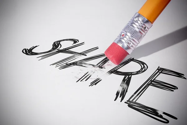 Pencil erasing the word Share — Stock Photo, Image