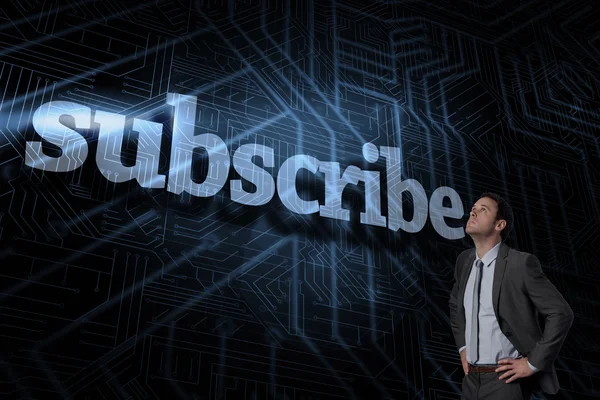 Subscribe against futuristic black and blue background — Stock Photo, Image