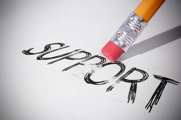 Pencil erasing the word Support — Stock Photo, Image