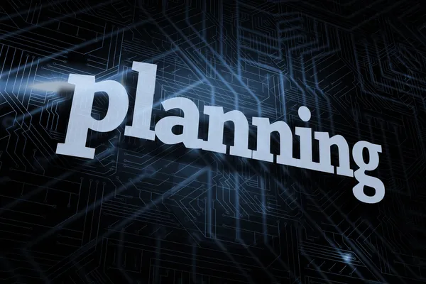 Planejamento contra fundo preto e azul futurista — Fotografia de Stock
