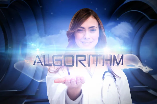 Słowa algorytm i portret kobiety pielęgniarki — Zdjęcie stockowe