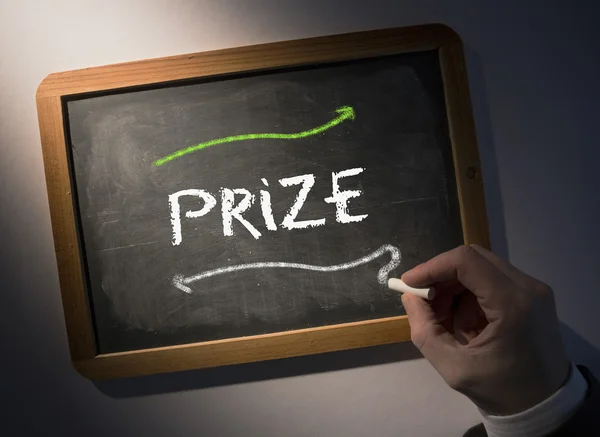 Hand writing Prize on chalkboard — Stock Photo, Image