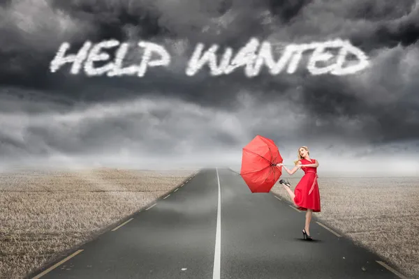 Word help wanted and beautiful woman — Stock Photo, Image