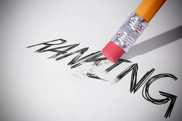 Pencil erasing the word Ranking — Stock Photo, Image