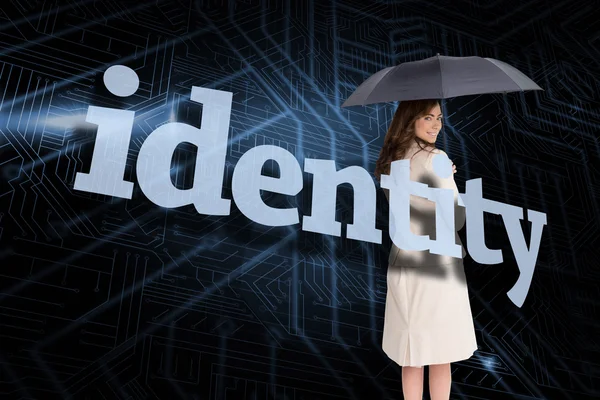 Businesswoman behind the word identity — Stock Photo, Image