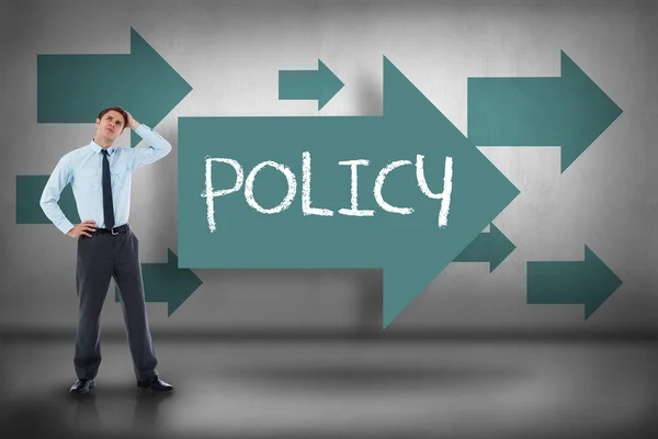 Policy against blue arrows pointing — Stock Photo, Image
