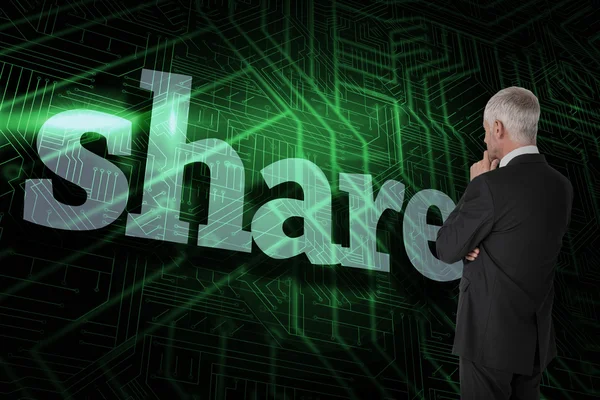 Palavra compartilhar e empresário pensativo — Fotografia de Stock