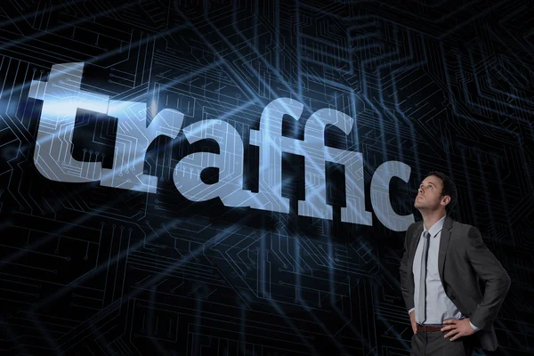 Traffic against futuristic black and blue background — Stock Photo, Image