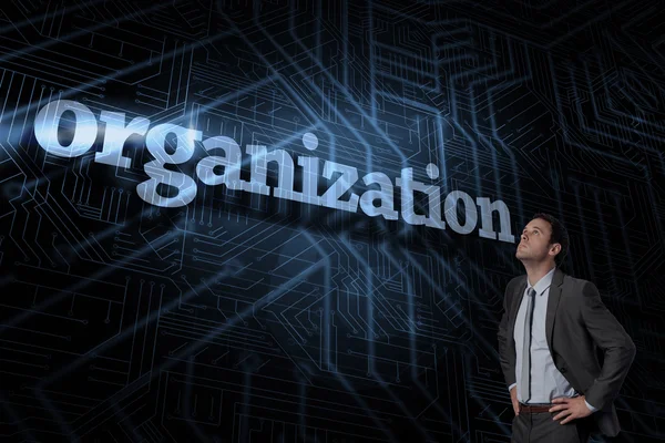 Organization against futuristic black and blue background — Stock Photo, Image