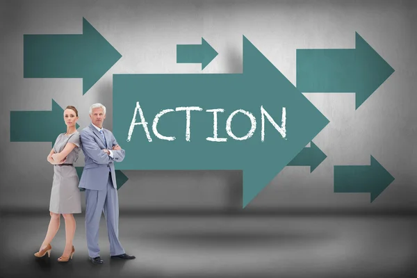 Action against blue arrows pointing — Stock Photo, Image