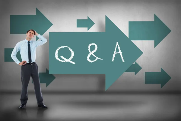 Q and A against blue arrows pointing — Stock Photo, Image