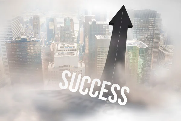 Success against road turning into arrow — Stock Photo, Image