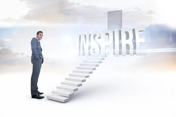 Inspire against white steps leading to closed door — Stock Photo, Image