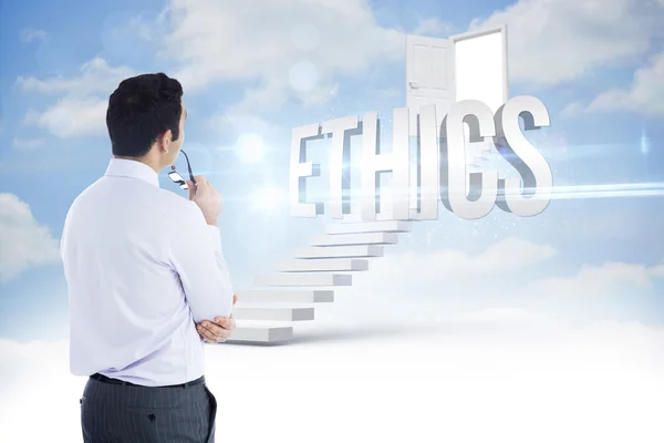 Ethics against steps leading to open door in the sky — Stock Photo, Image