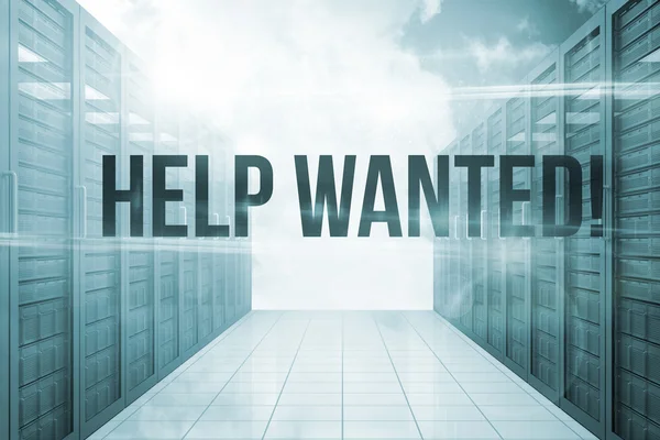 Help wanted! against server hallway in the blue sky — Stock Photo, Image