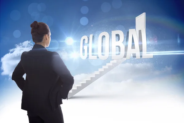 Global against steps leading to closed door in the sky — Stock Photo, Image