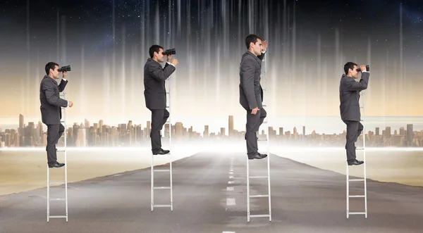 Multiple image of businessman on ladder — Stock Photo, Image