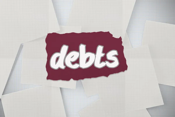 Debts against white paper strewn over grid — Stock Photo, Image