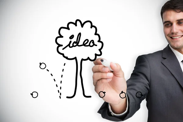 Businessman drawing idea tree — Stock Photo, Image