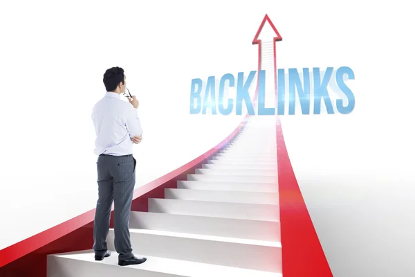 Backlinks against red arrow with steps graphic — Stock Photo, Image