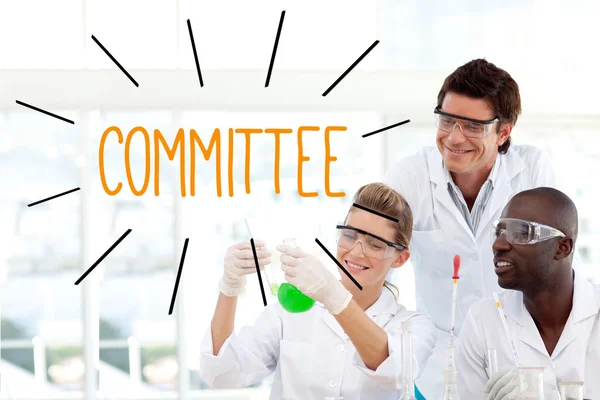 Committy against scientists working in laboratory — Stock Photo, Image
