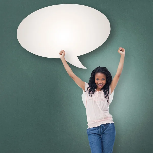 Woman stands with her hands in air — Stock Photo, Image