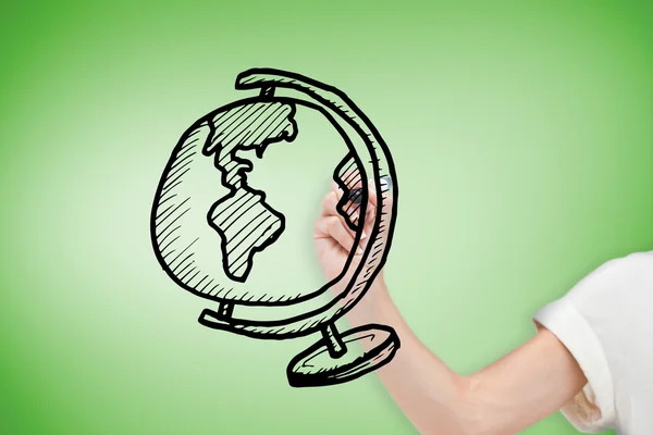 Zakenvrouw tekening globe — Stockfoto