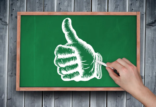 Hand drawing thumbs up with chalk — Stock Photo, Image