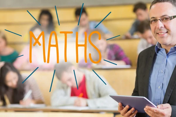 Maths against lecturer standing in front of his class in lecture hall — Stock Photo, Image