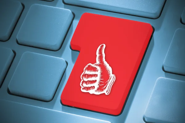 Composite image of thumbs up on enter key — Stock Photo, Image