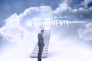 Requirements against open door at top of stairs in the sky clipart