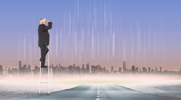 Mature businessman standing on ladder — Stock Photo, Image
