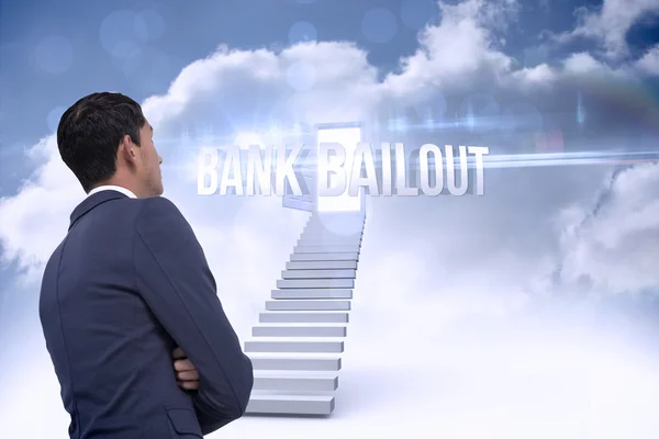 Bank bailout against open door at top of stairs in the sky — Stock Photo, Image