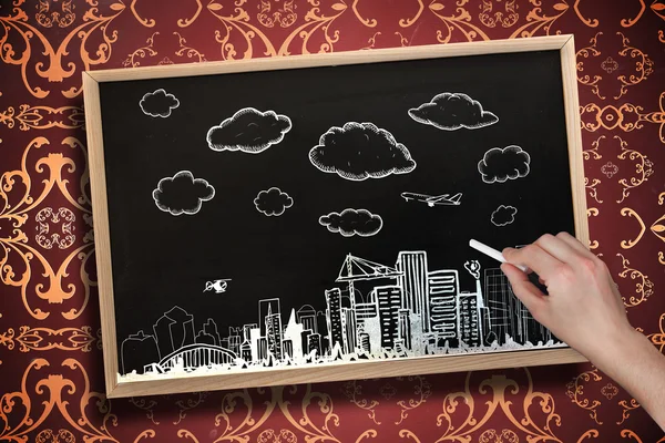 Hand drawing cityscape with chalk — Stock Photo, Image