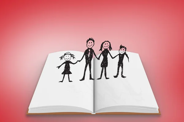 Glückliche Familie im offenen Buch — Stockfoto