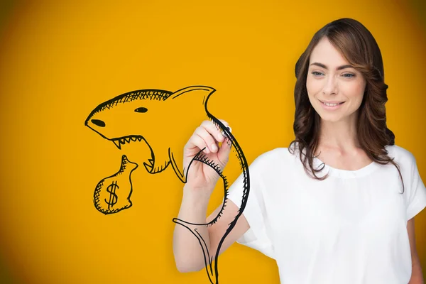 Businesswoman drawing loan shark — Stock Photo, Image