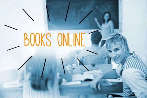 Books online against students in a classroom — Stock Photo, Image