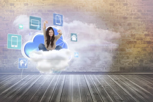 Woman celebrates in front of her laptop — Stock Photo, Image