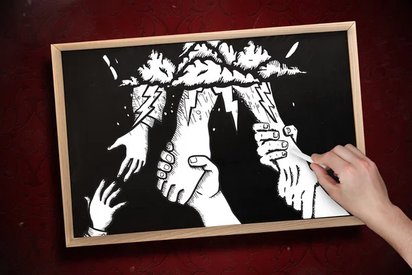 Hand zeichnet helfende Hände mit Kreide — Stockfoto