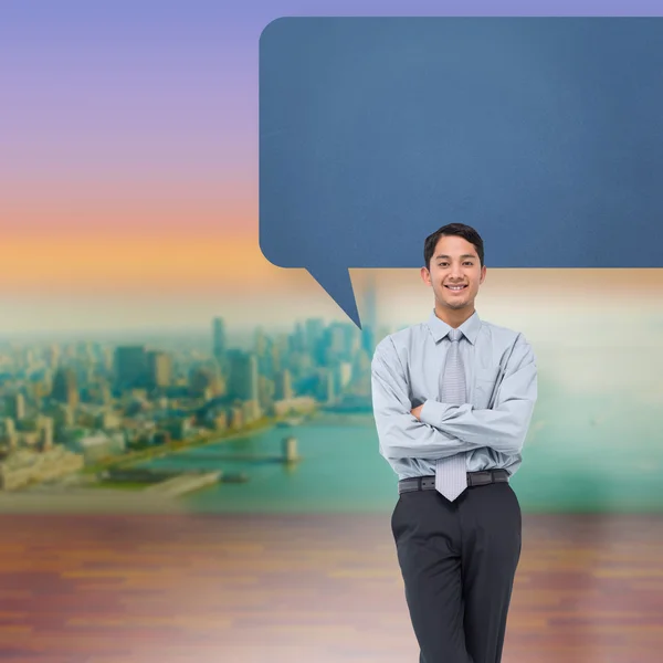 Asian businessman with speech bubble — Stock Photo, Image