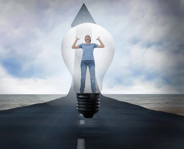 Angry woman in light bulb — Stock Photo, Image