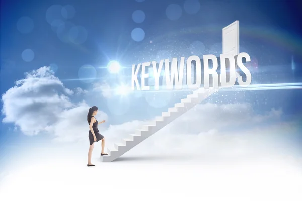 Keywords against steps leading to closed door in the sky — Stock Photo, Image