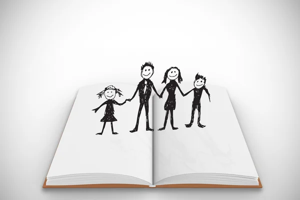Ευτυχισμένη οικογένεια σε ανοιχτό βιβλίο — Φωτογραφία Αρχείου